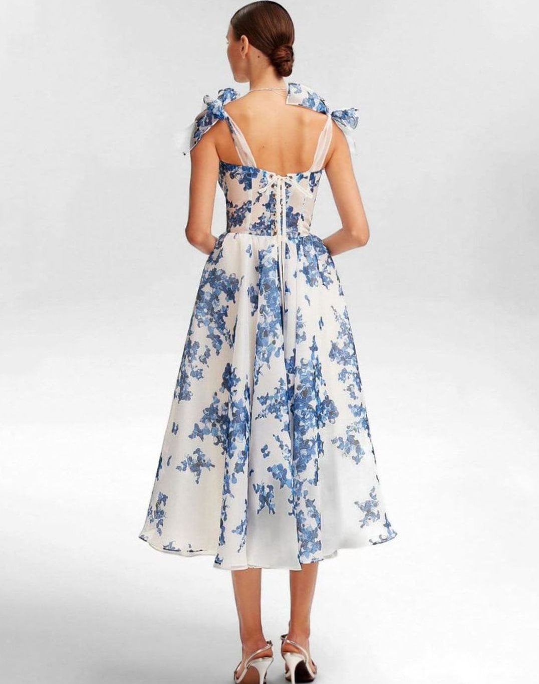 Women's Floral Off-Shoulder Corset Wedding Guest Midi Dress