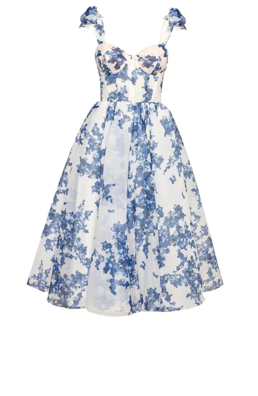 Women's Floral Off-Shoulder Corset Wedding Guest Midi Dress