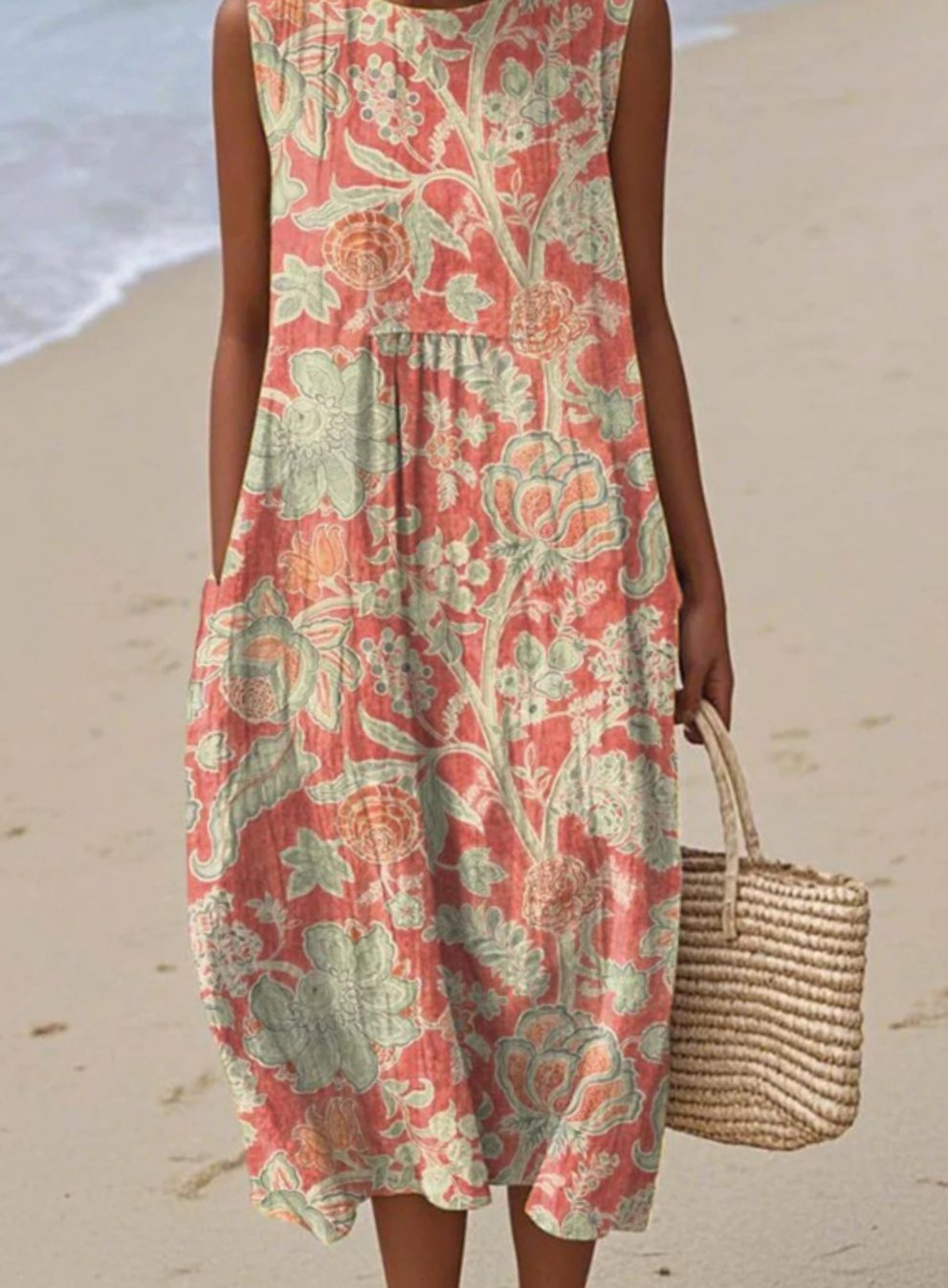 Women's Floral Print Relaxed-Fit Sleeveless Dress Midi Length - Multicolor
