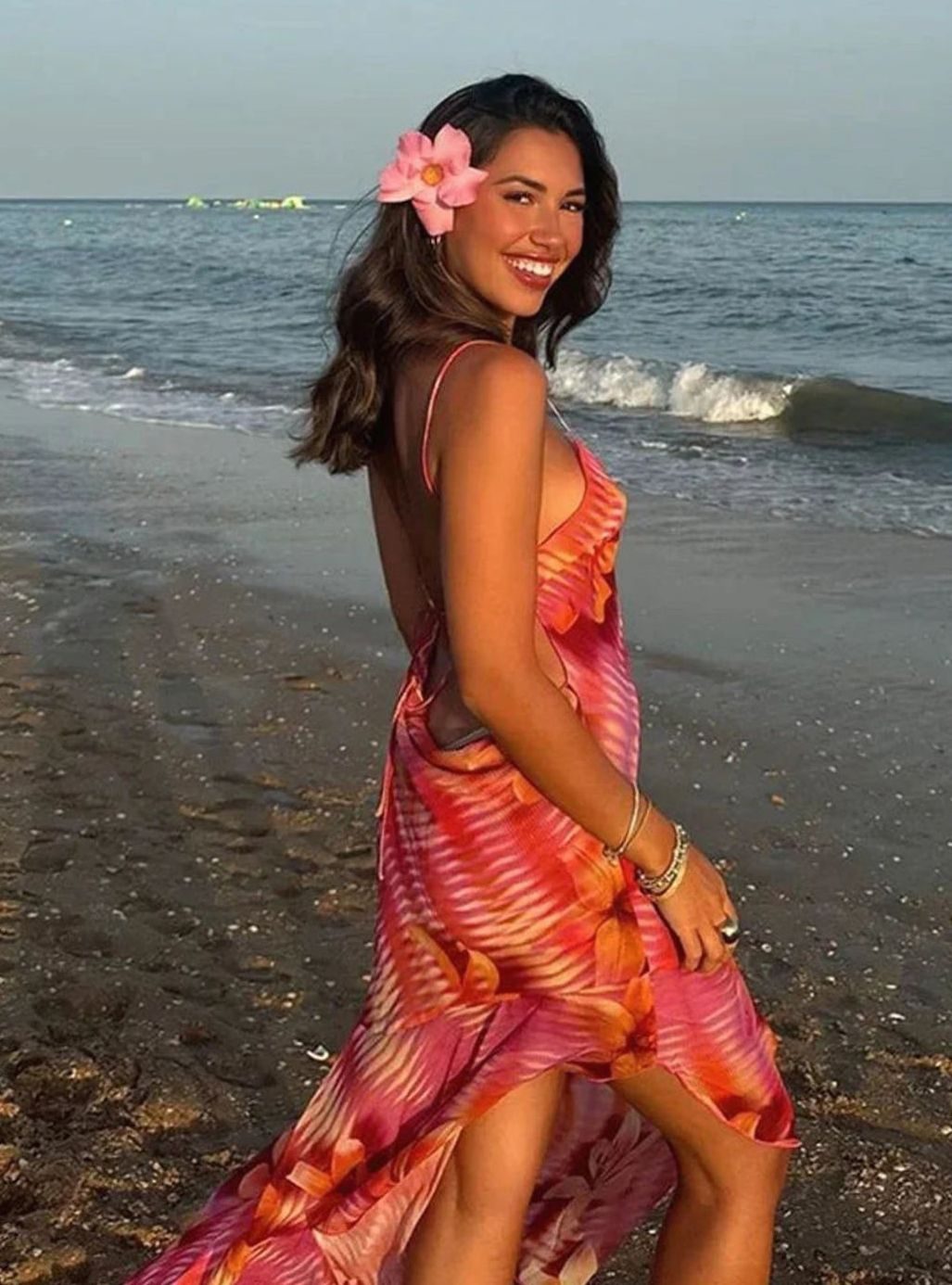 Women's Floral Print Spaghetti-Strap Side-Slit Maxi Dress