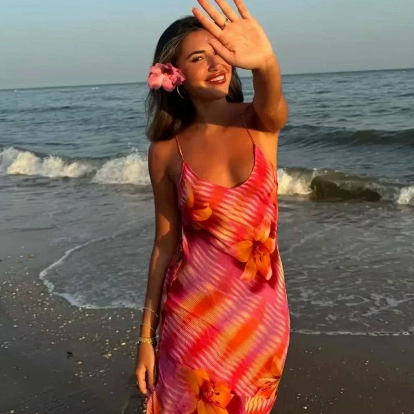 Women's Floral Print Spaghetti-Strap Side-Slit Maxi Dress