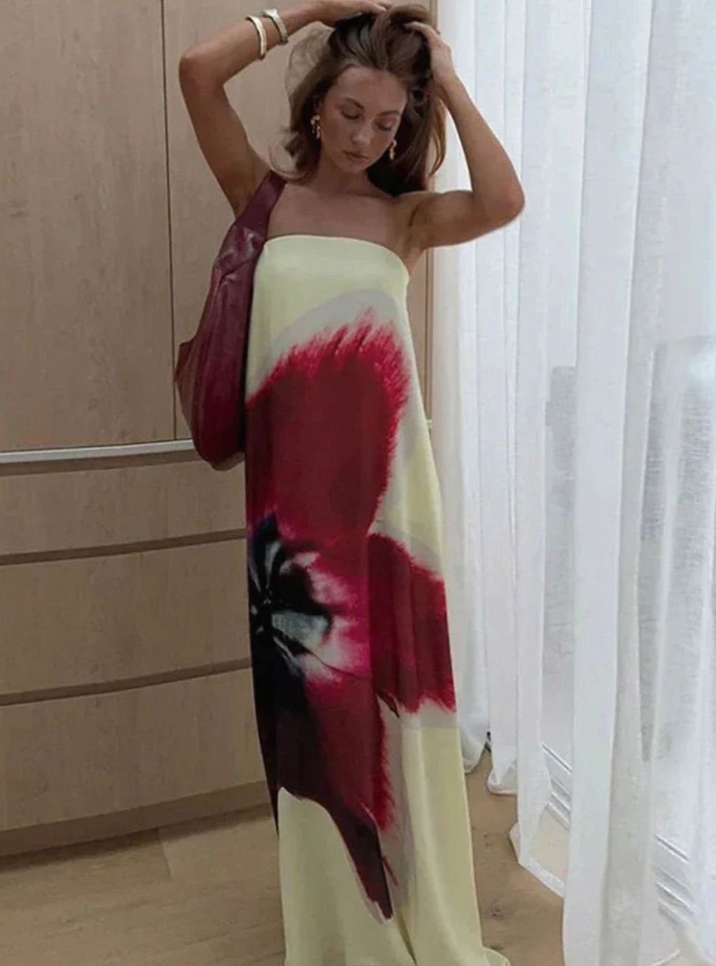 Women's Floral Print Spaghetti-Strap Side-Slit Maxi Dress