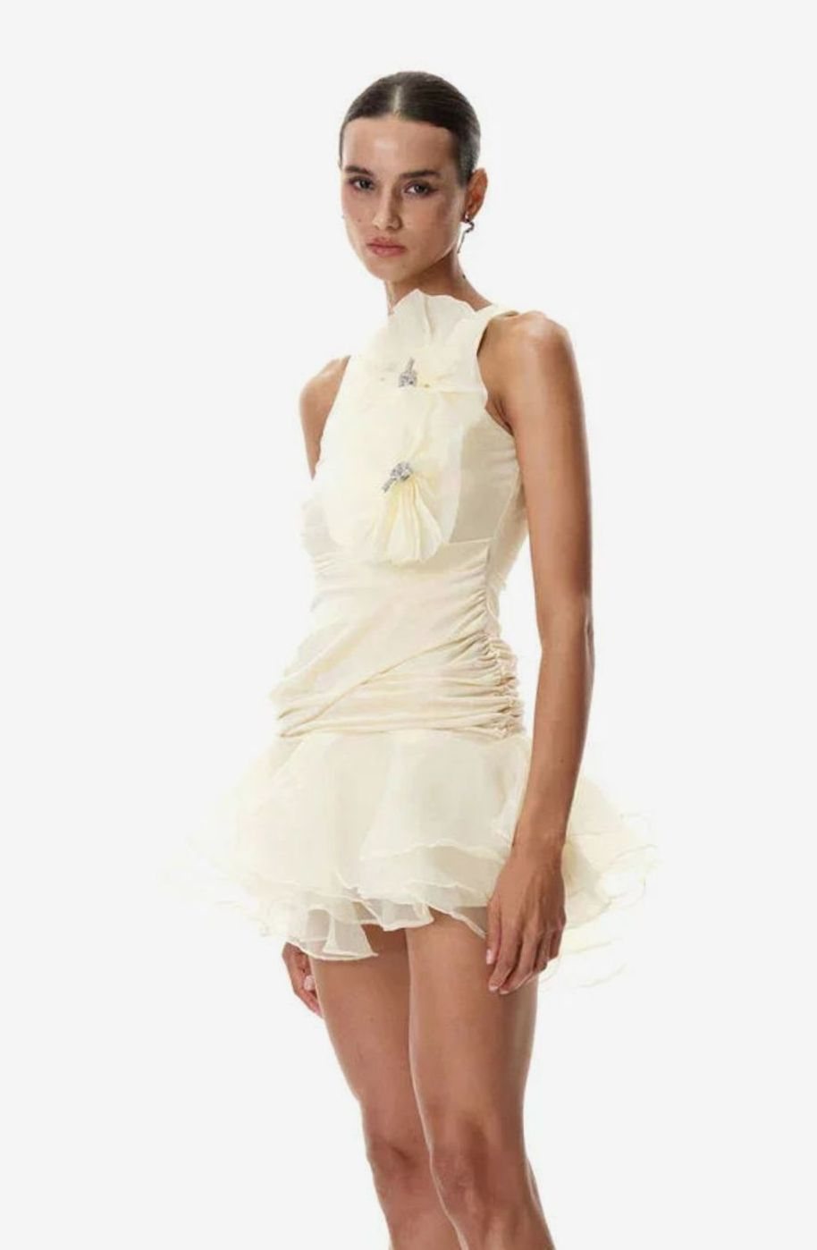 Women's Floral Ruffle Pleated Sleeveless Formal Mini Dress