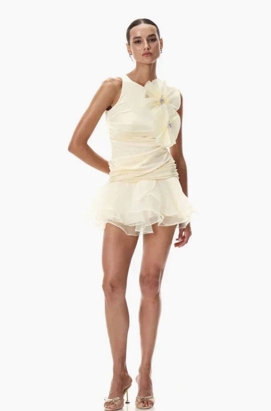 Women's Floral Ruffle Pleated Sleeveless Formal Mini Dress
