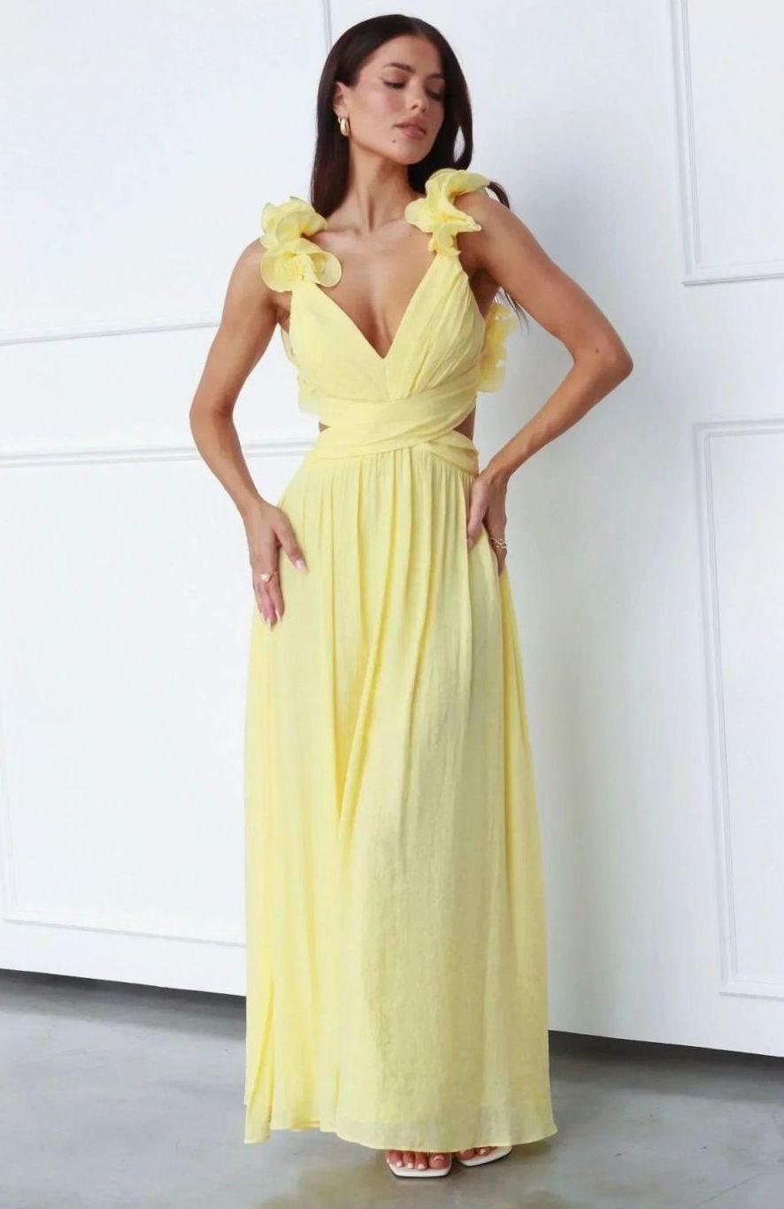 Women's Floral-Shoulder V-Neck Sleeveless Maxi Dress
