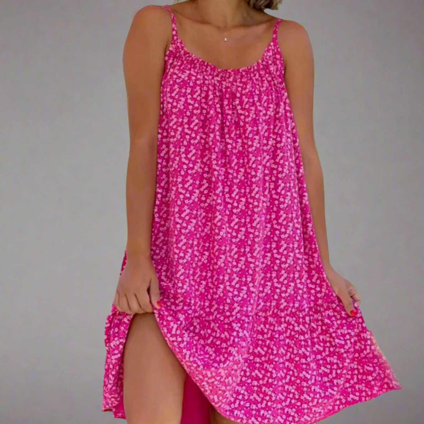 Women's Floral Spaghetti-Strap Swing Mini Dress - Magenta