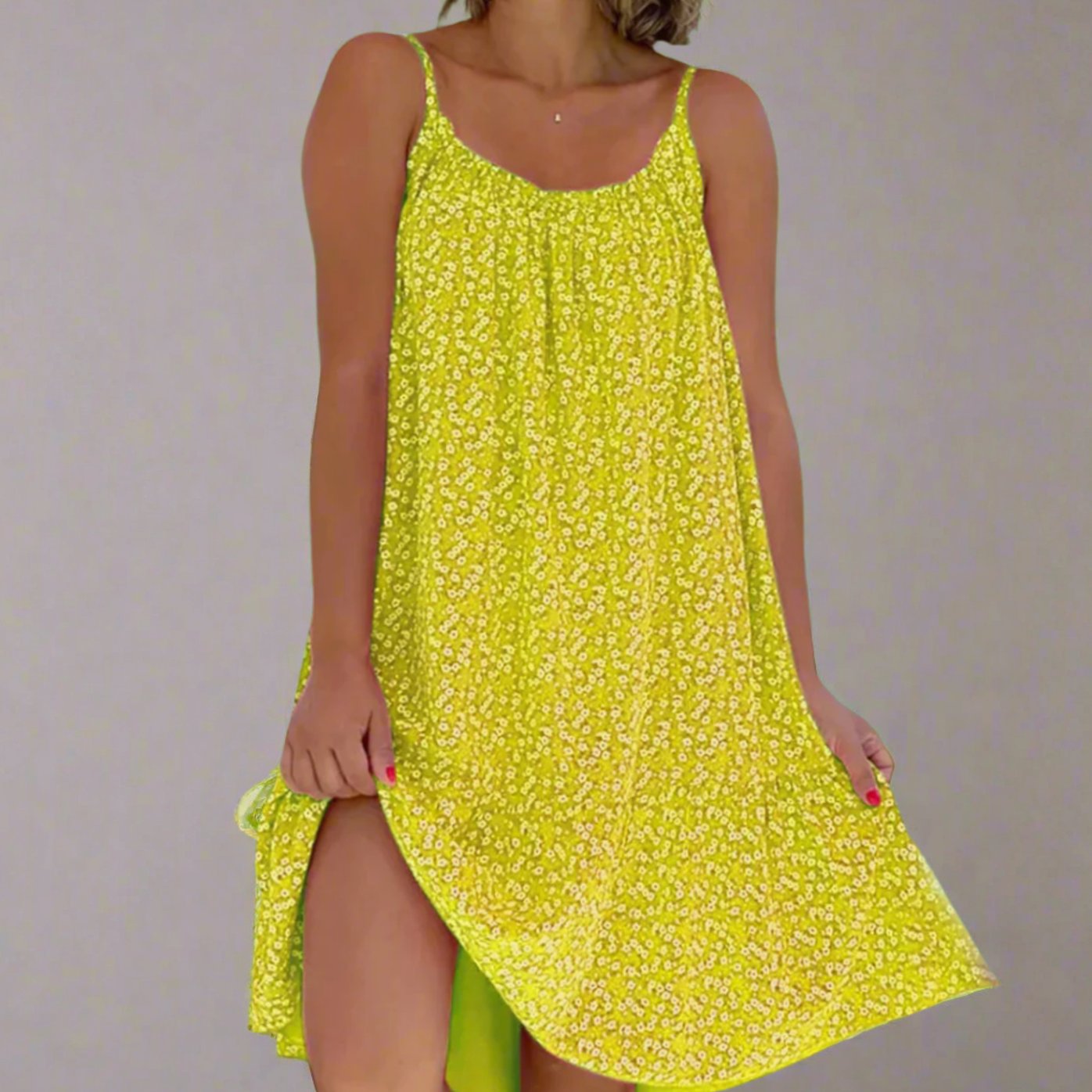 Women's Floral Spaghetti-Strap Swing Mini Dress - Yellow