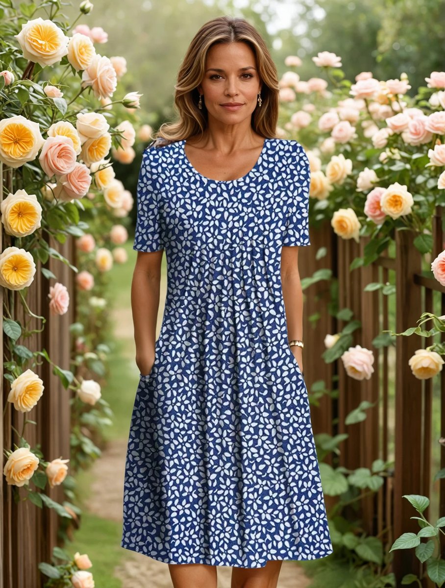 Women's Floral Summer Dress A-Line Midi Everyday Stretch - Blue Floral
