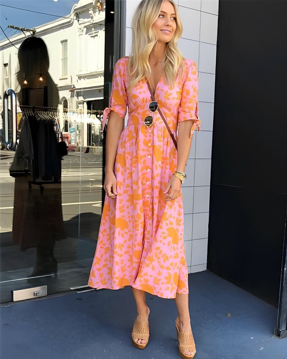 Women's Floral Summer Dress Elegant Midi Occasion