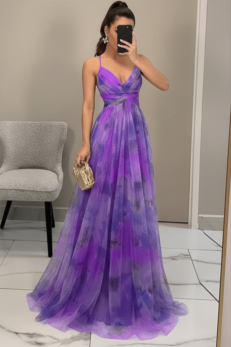 Women's Floral Tulle Sleeveless V-Neck Cocktail Dress Maxi Gown
