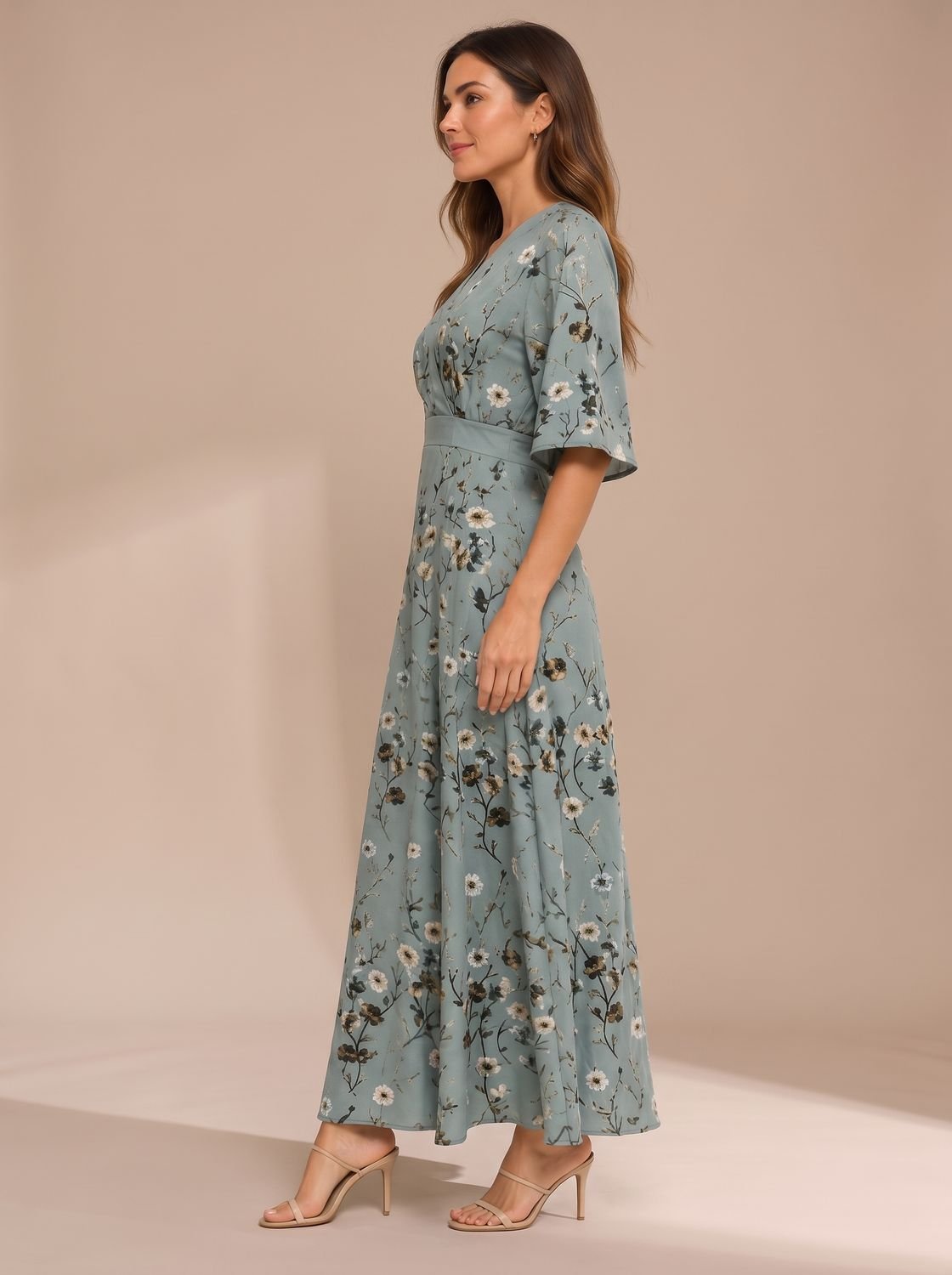 Women's Floral V-Neck Fitted Waist Maxi Party Dress