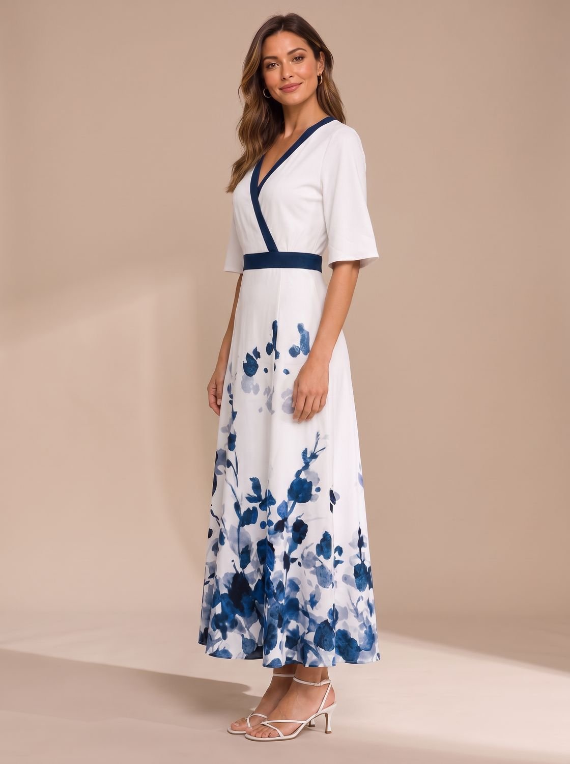 Women's Floral V-Neck Fitted Waist Maxi Party Dress