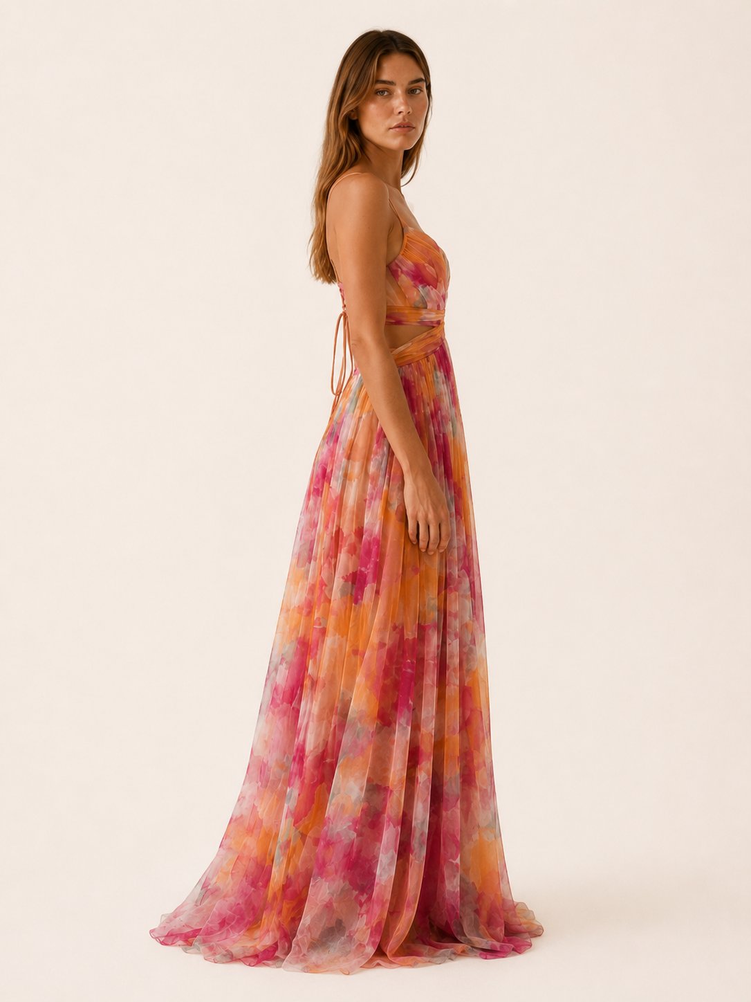 Women's Floral V-Neck Slim-Strap Wedding Guest Maxi Dresses