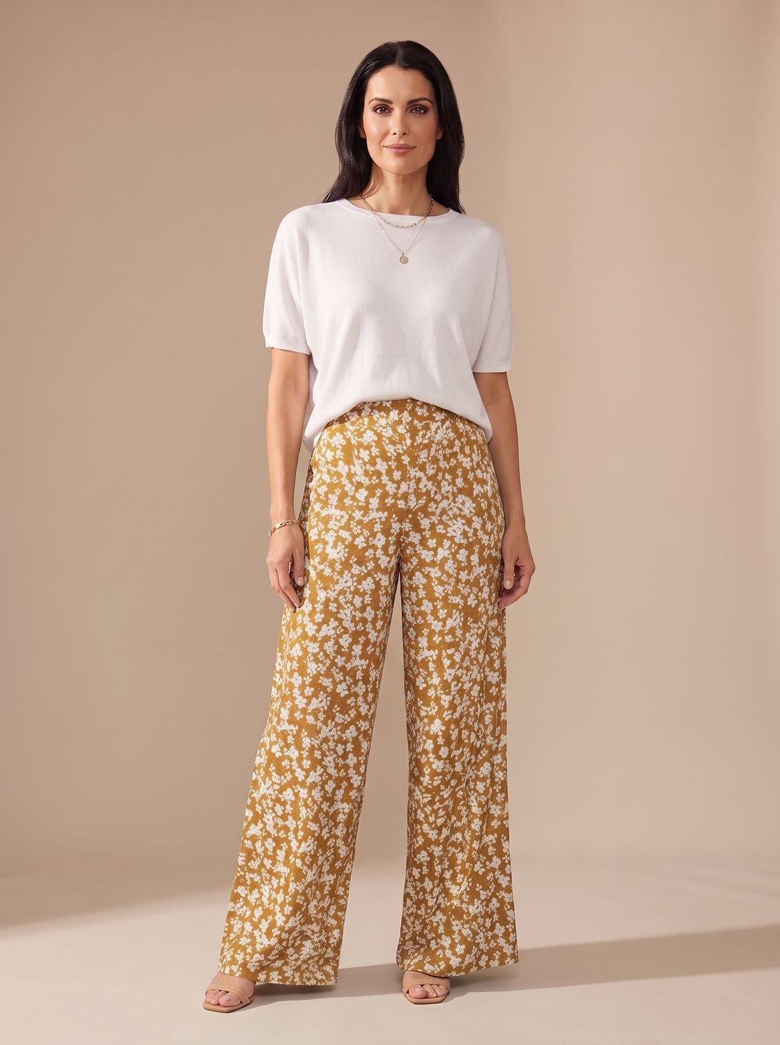 Women's Floral Wide-Leg Casual Palazzo Pants - Khaki