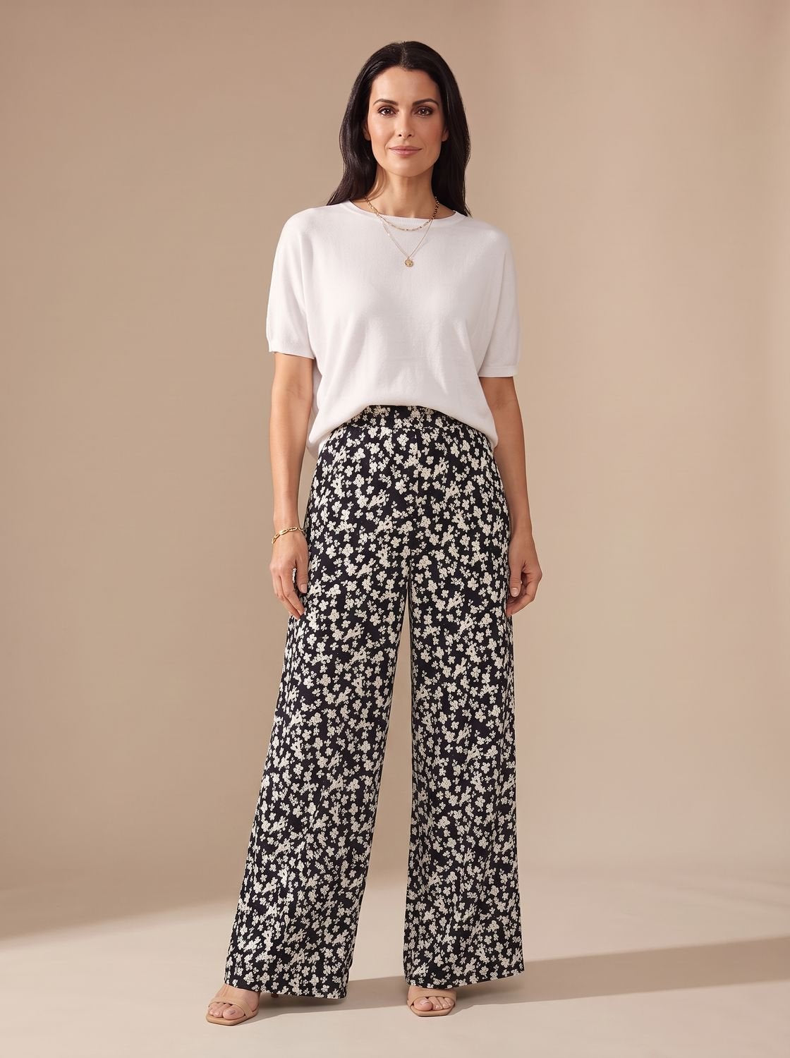 Women's Floral Wide-Leg Casual Palazzo Pants - Black