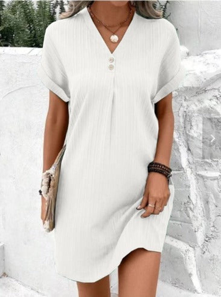 Women's Flowy Lightweight Summer V Neck Dress - White