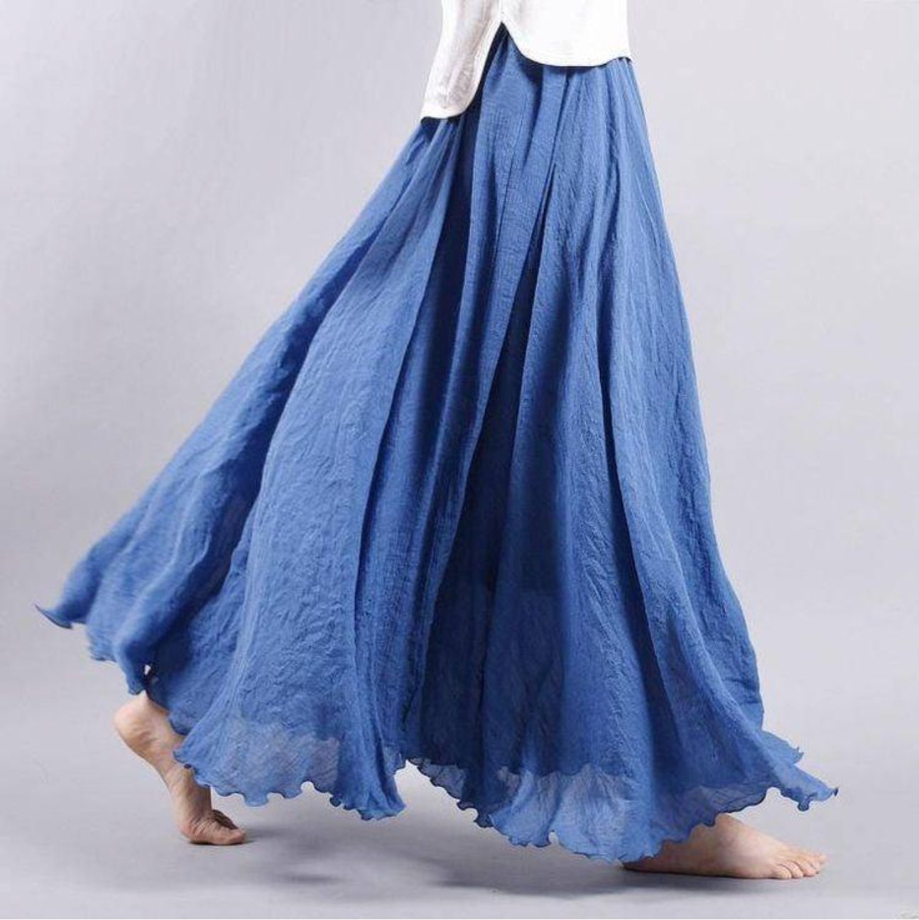 Women's Flowy Linen Maxi Summer Dress Skirt Elastic Waist
