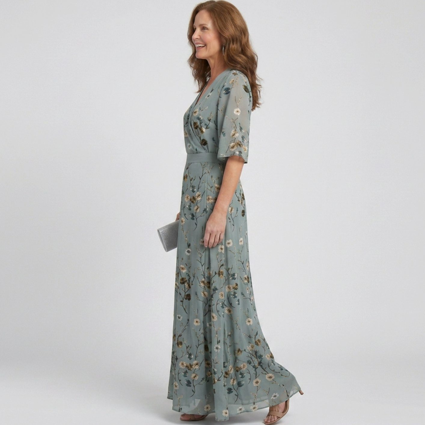 Women's Flowy Maxi Dress Floral V-Neck Wrap Silhouette