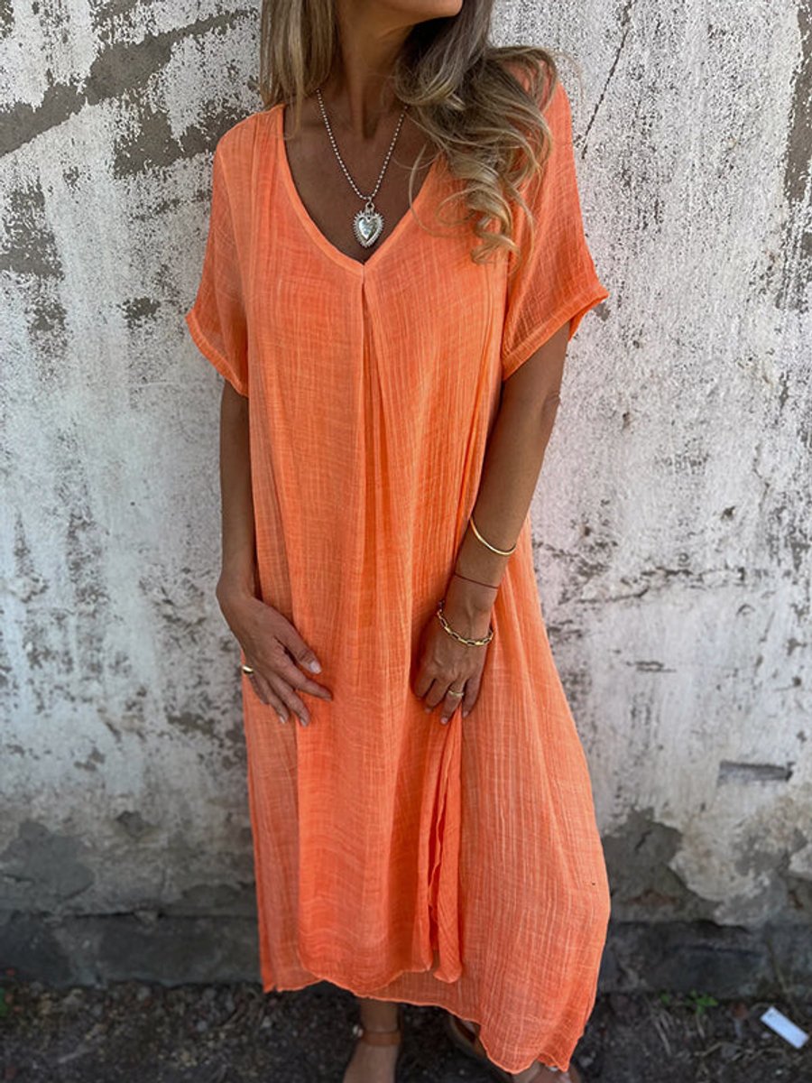 Women's Flowy V-Neck Maxi Formal & Evening Dress Draped Silhouette - Orange