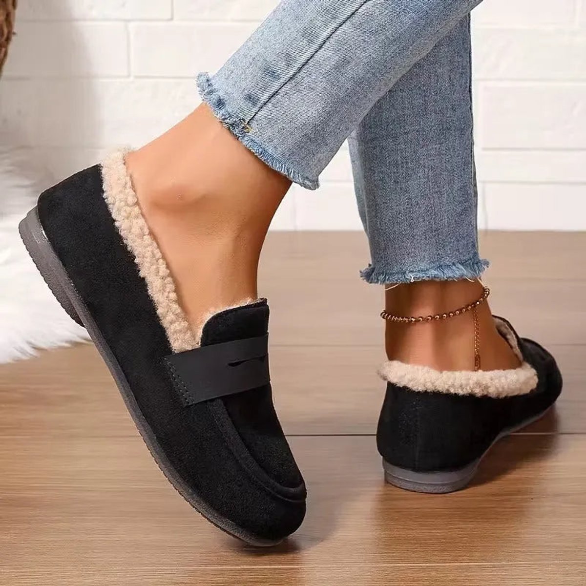 Women's Fluffy-Lined Slip-On Penny Loafer Comfort Flats