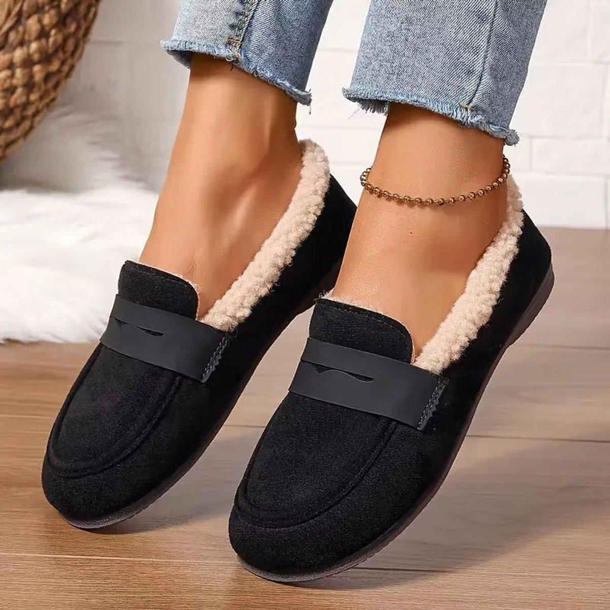 Women's Fluffy-Lined Slip-On Penny Loafer Comfort Flats
