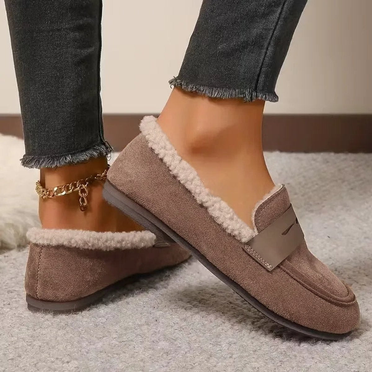 Women's Fluffy-Lined Slip-On Penny Loafer Comfort Flats