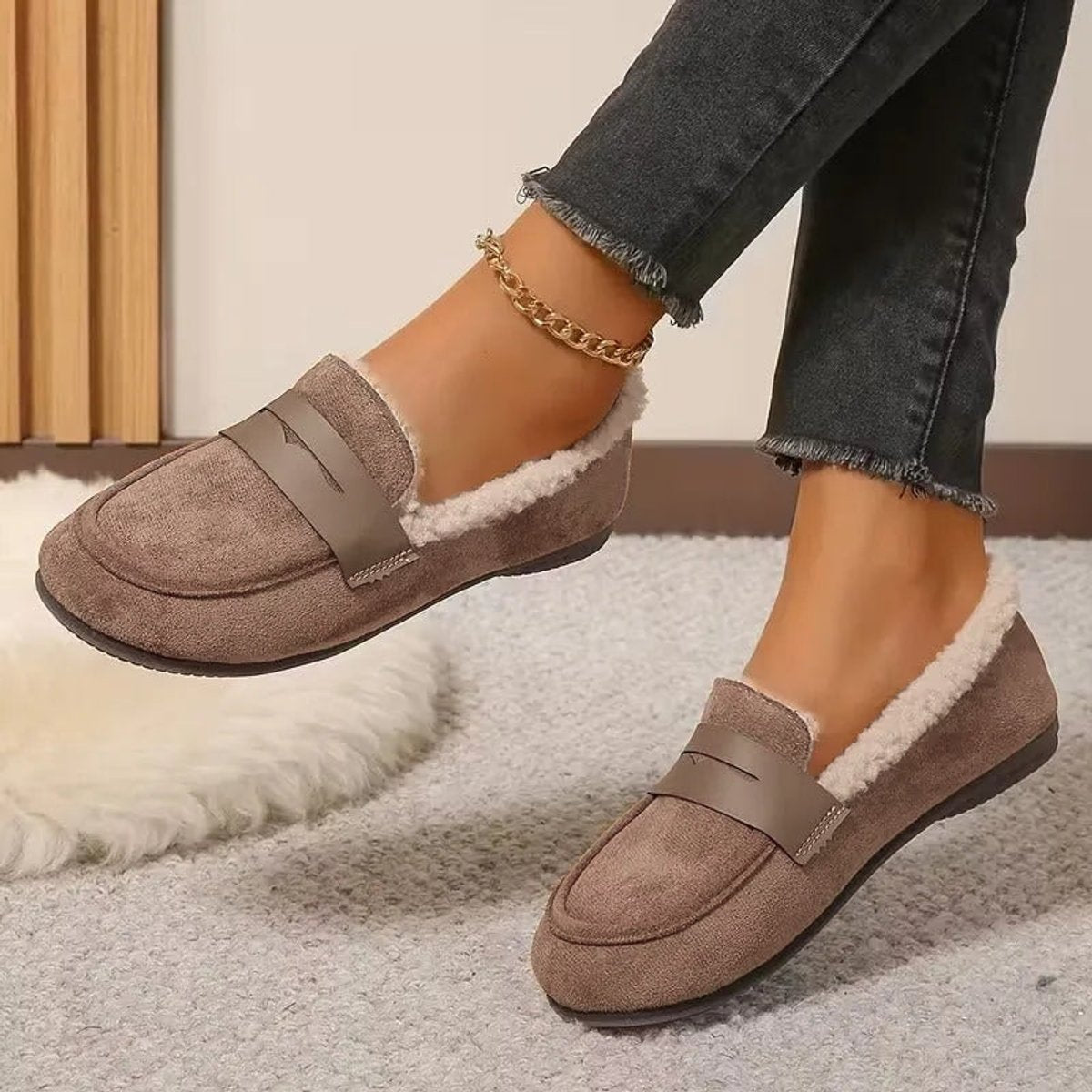 Women's Fluffy-Lined Slip-On Penny Loafer Comfort Flats