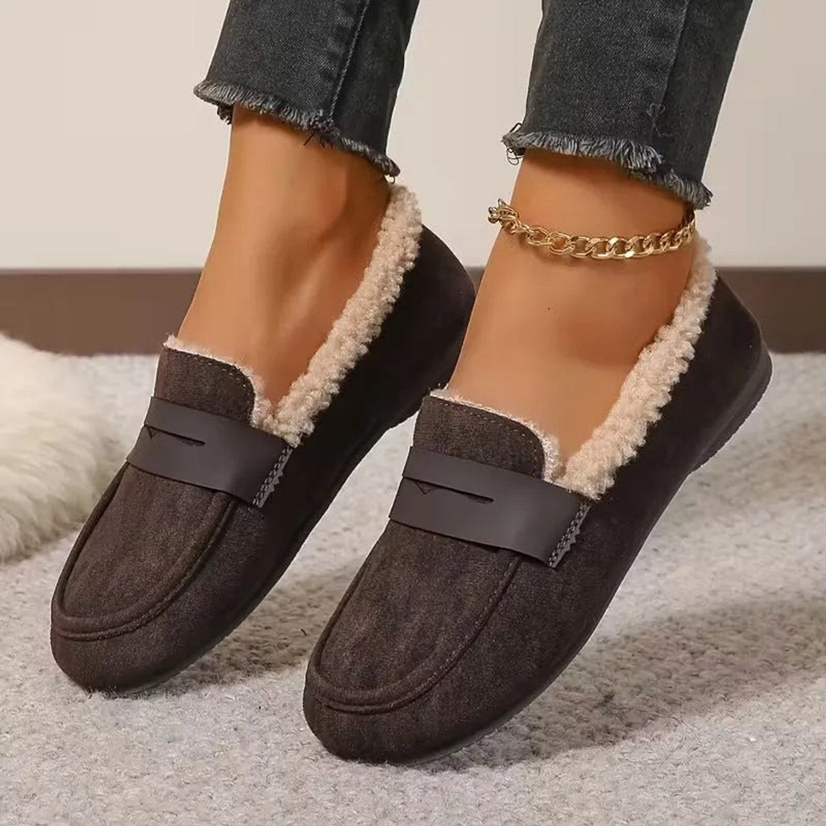 Women's Fluffy-Lined Slip-On Penny Loafer Comfort Flats