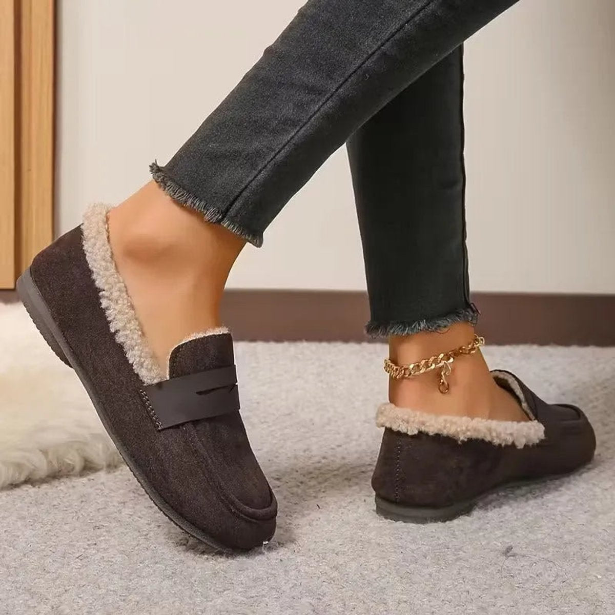Women's Fluffy-Lined Slip-On Penny Loafer Comfort Flats
