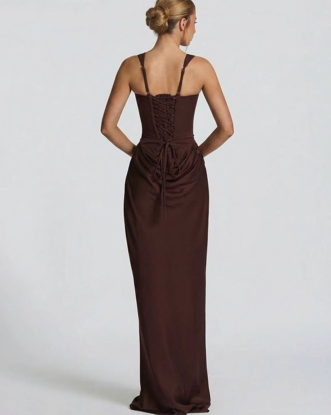 Women's Formal Corset-Bodice Draped Satin Maxi Dress