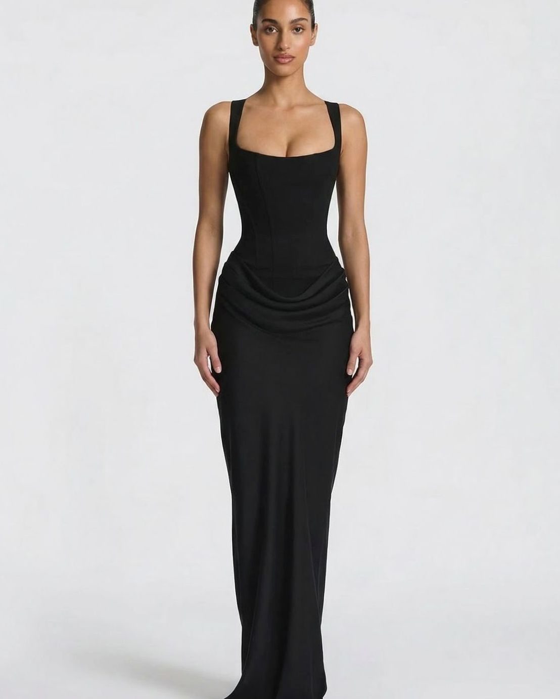 Women's Formal Corset-Bodice Draped Satin Maxi Dress