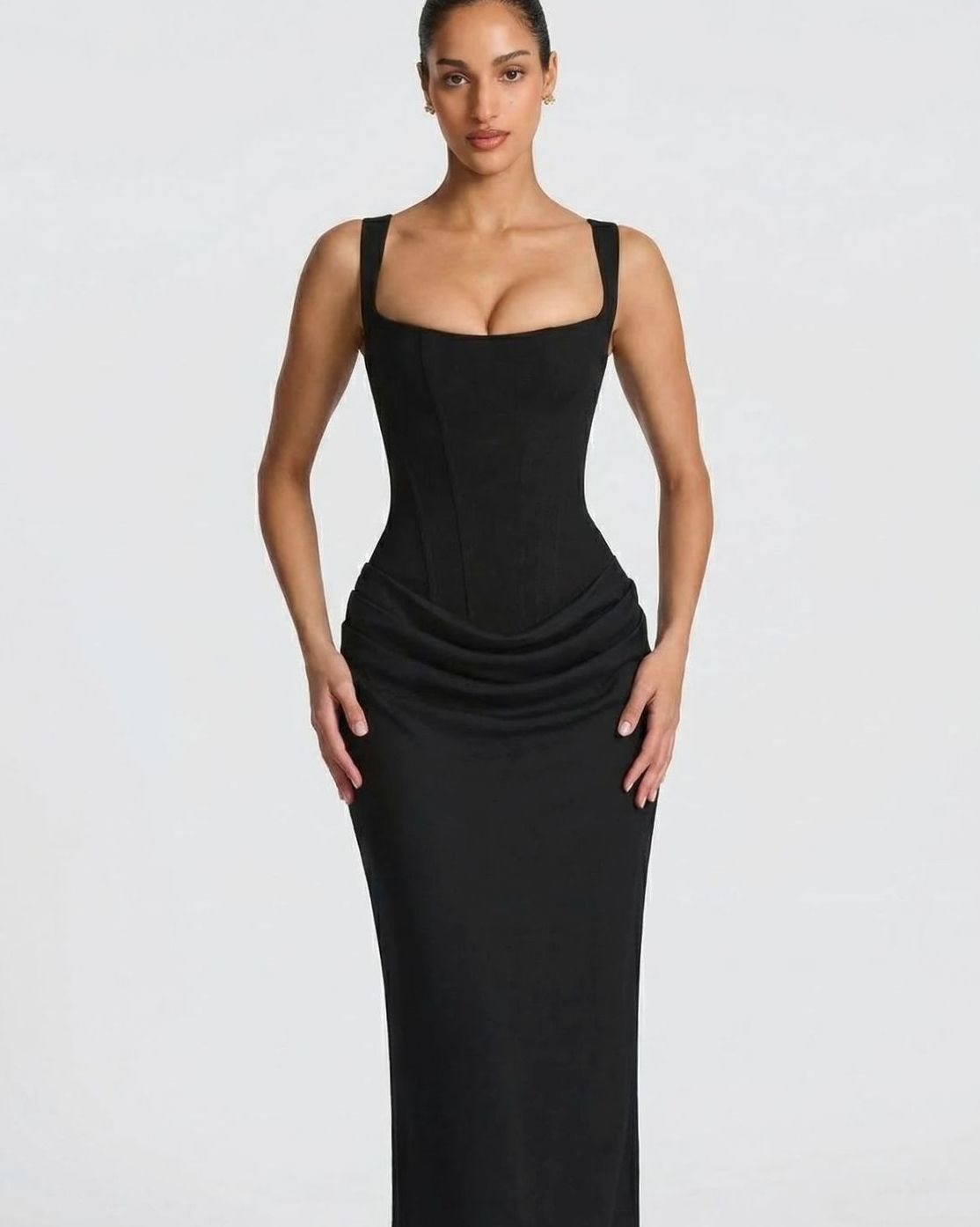 Women's Formal Corset-Bodice Draped Satin Maxi Dress
