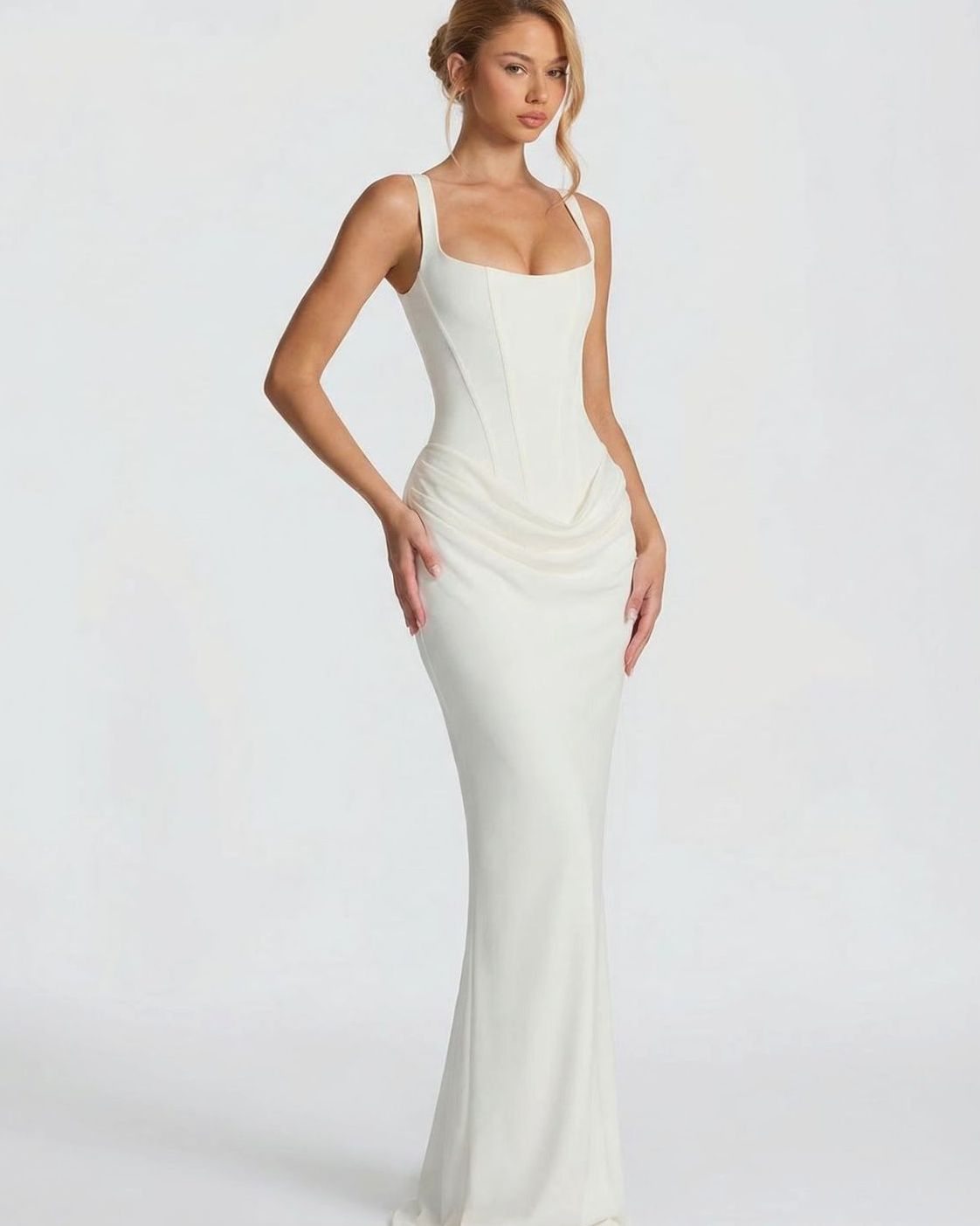 Women's Formal Corset-Bodice Draped Satin Maxi Dress