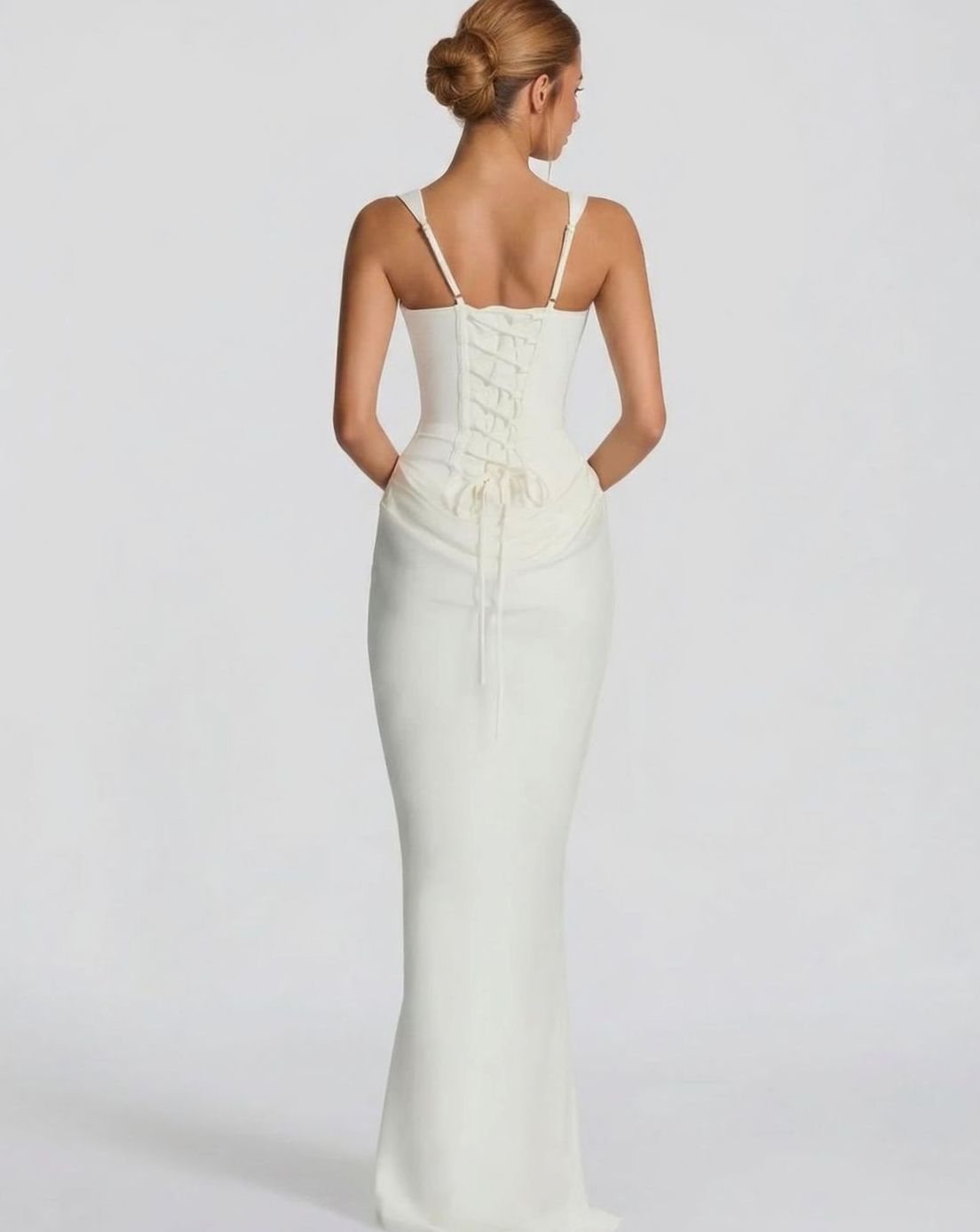 Women's Formal Corset-Bodice Draped Satin Maxi Dress