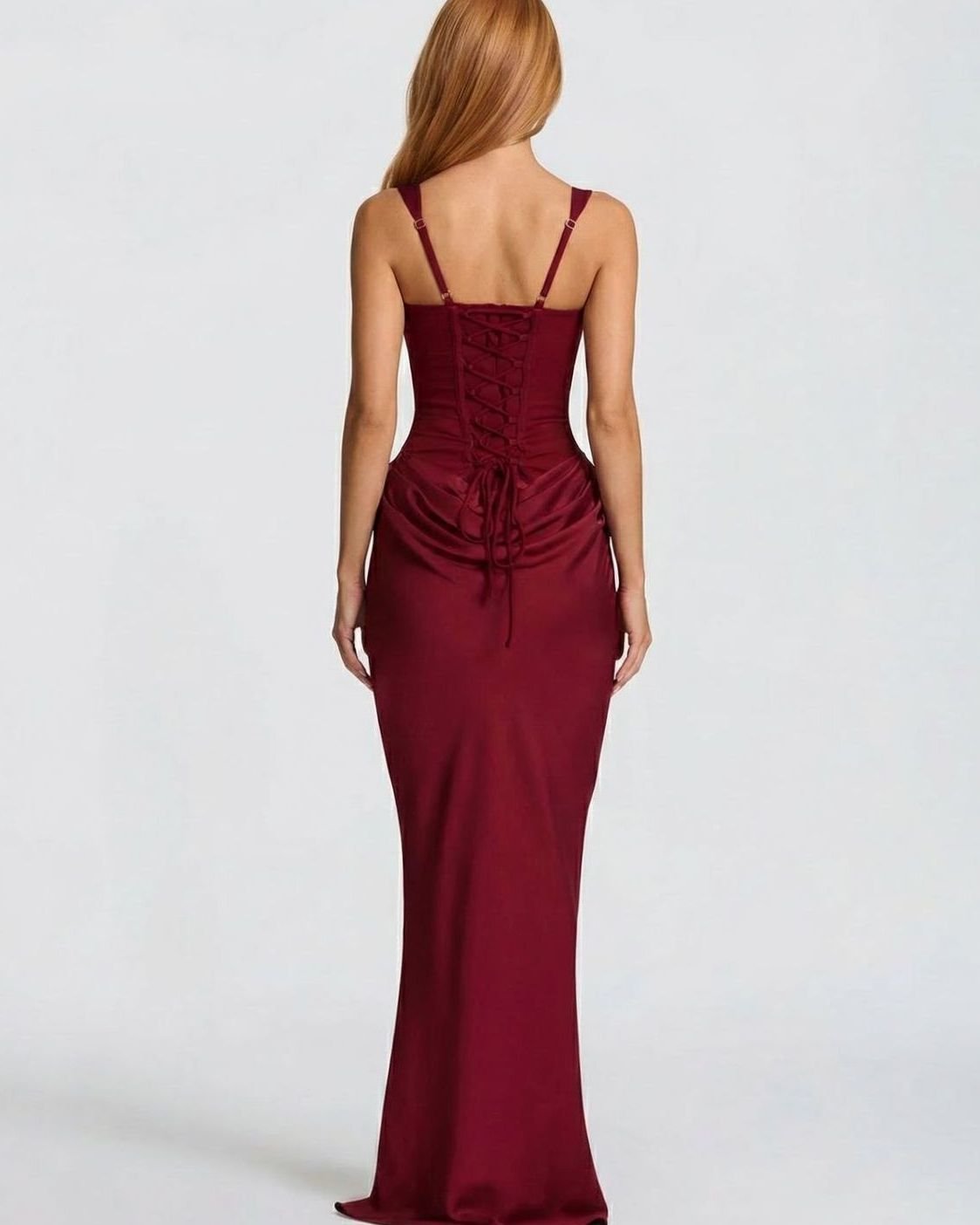 Women's Formal Corset-Bodice Draped Satin Maxi Dress