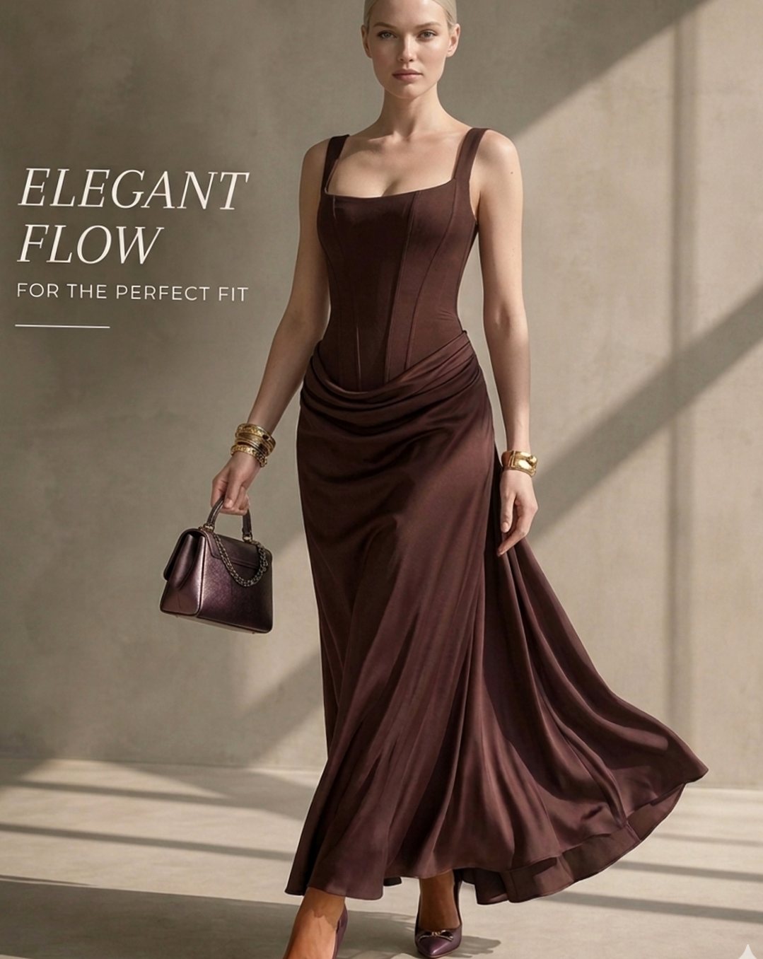 Women's Formal Corset-Bodice Draped Satin Maxi Dress