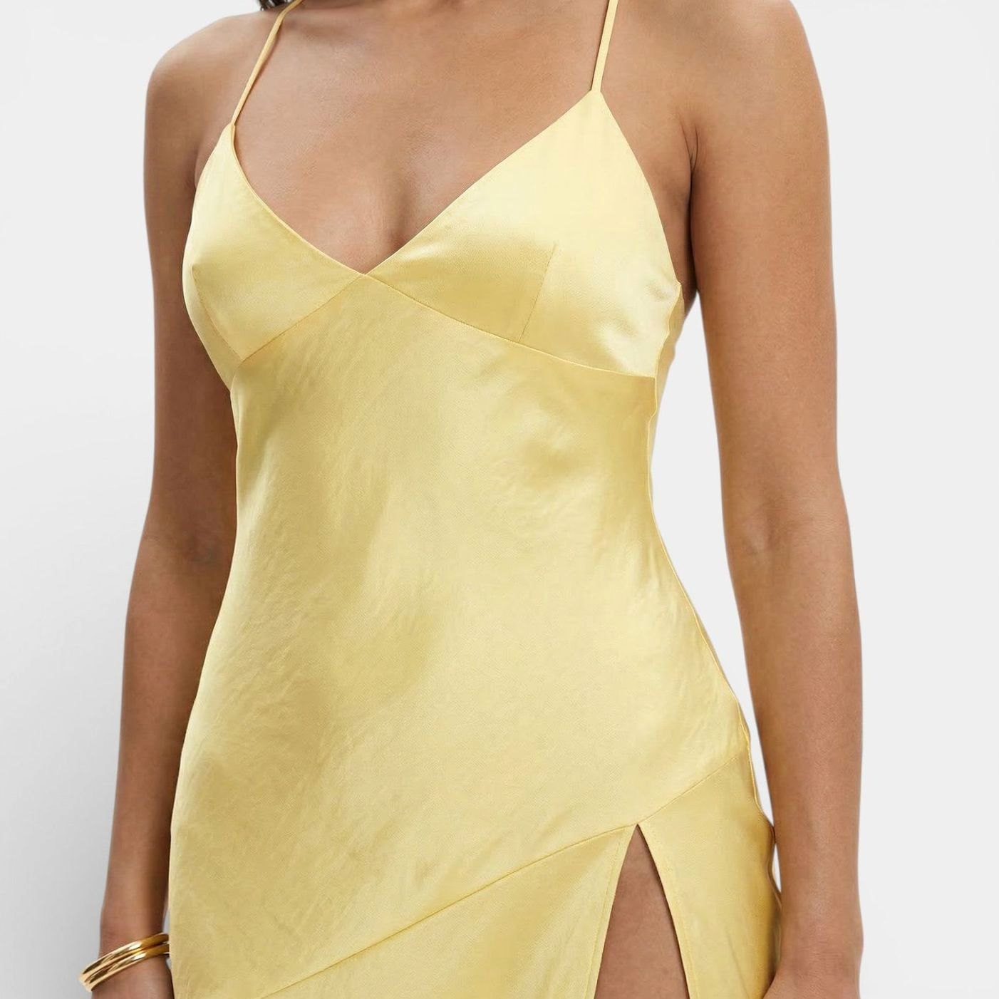 Women's Formal Satin V-Neck Thin Strap High-Slit Maxi Dress