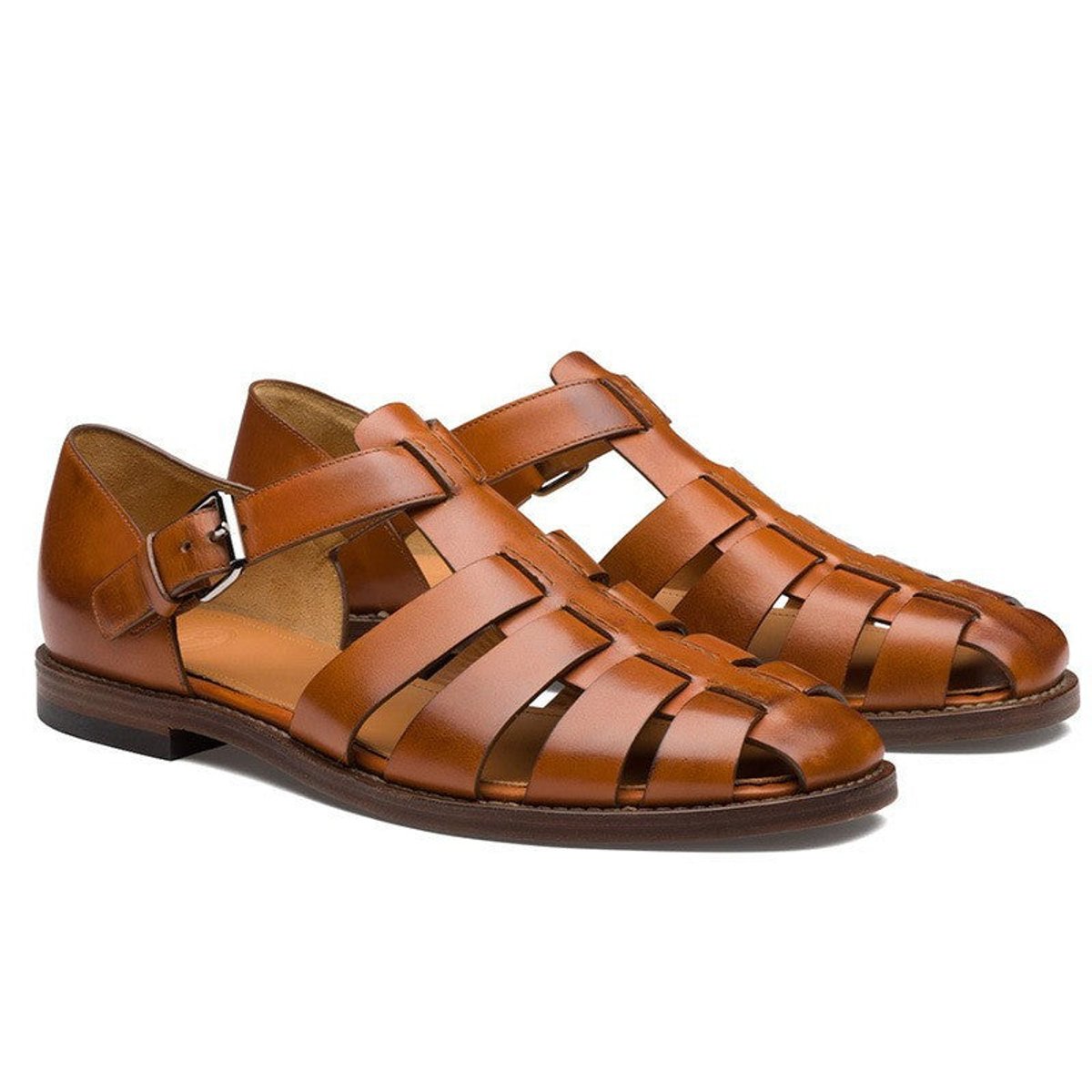 Women's Genuine Leather Gladiator Comfort Sandals Adjustable Buckle Flat - Brown