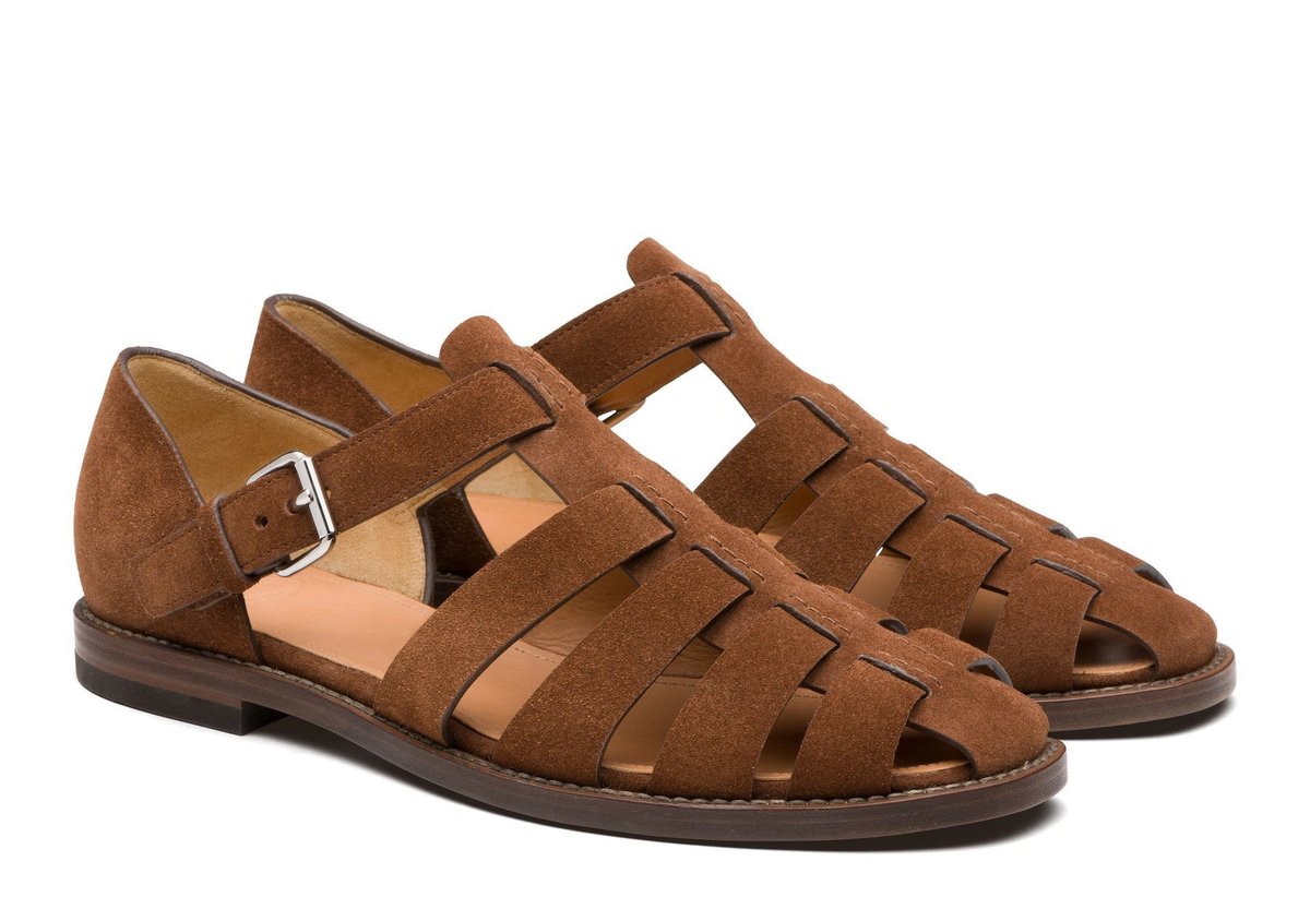 Women's Genuine Leather Gladiator Comfort Sandals Adjustable Buckle Flat - Suede Brown