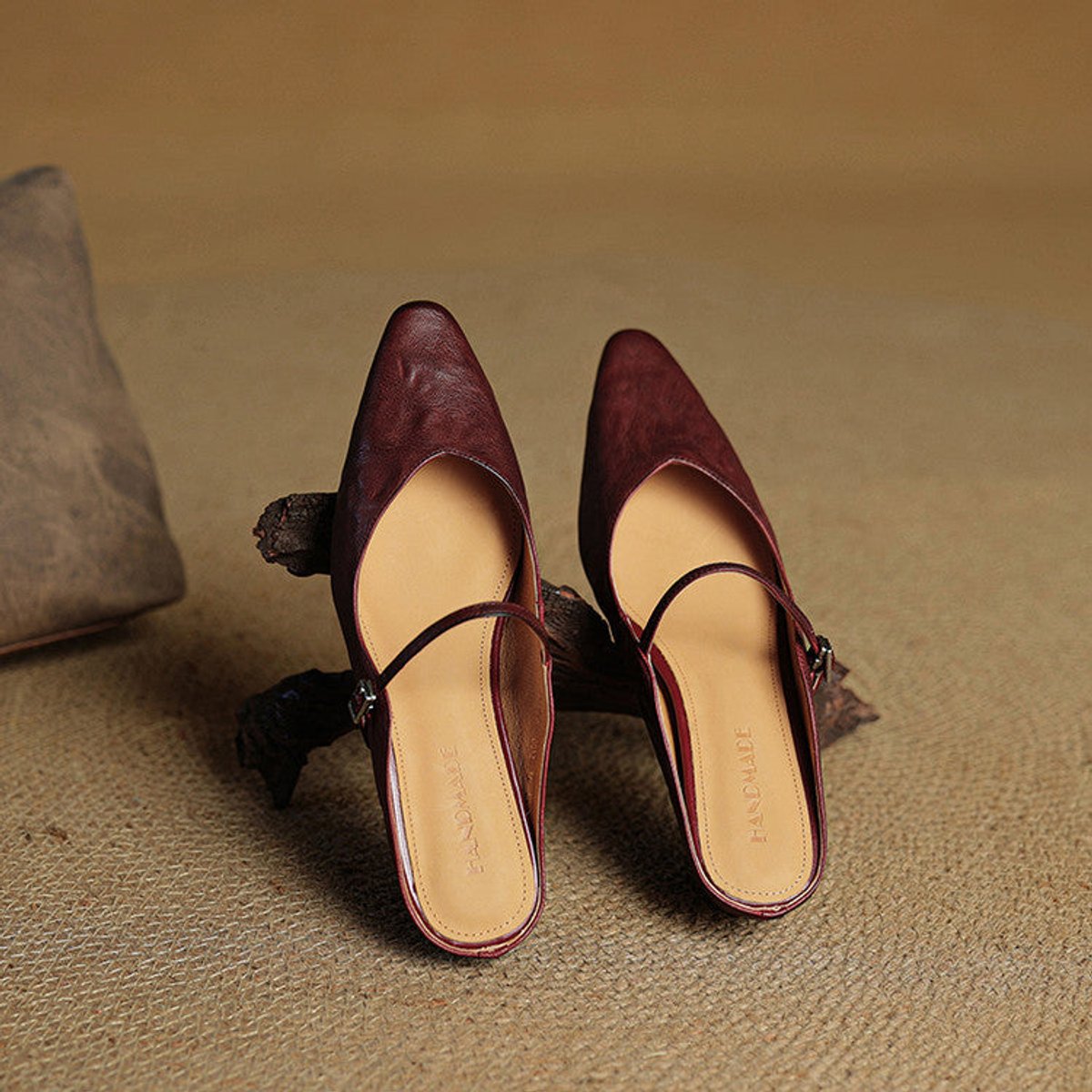 Women's Genuine Leather Pointed-Toe Comfort Sandals Buckle Mule Flats