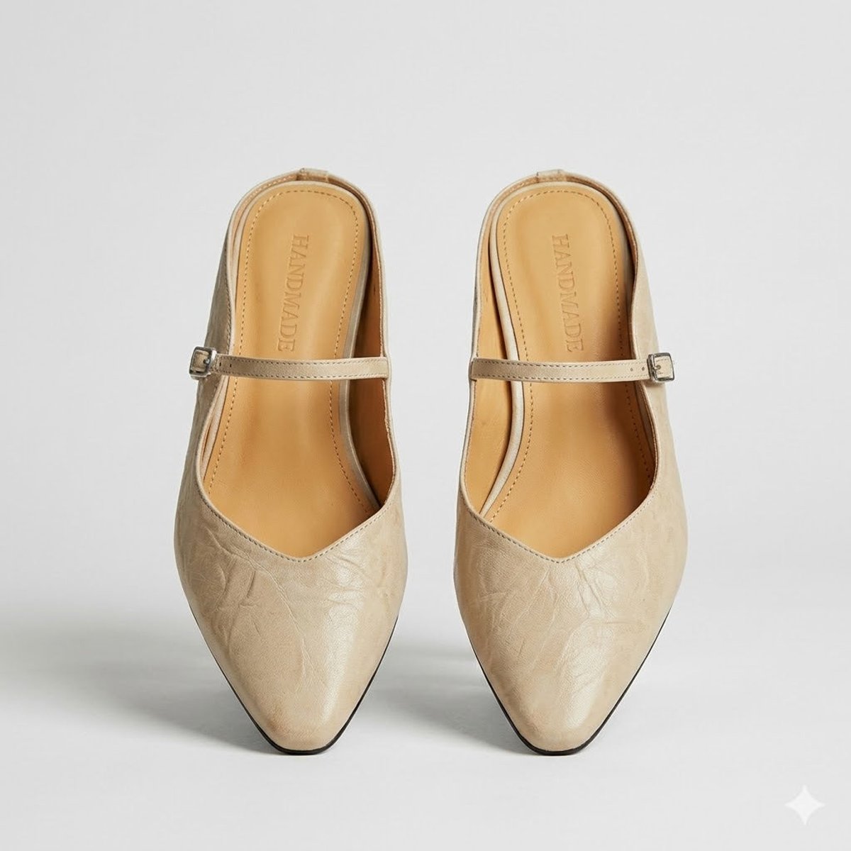 Women's Genuine Leather Pointed-Toe Comfort Sandals Buckle Mule Flats