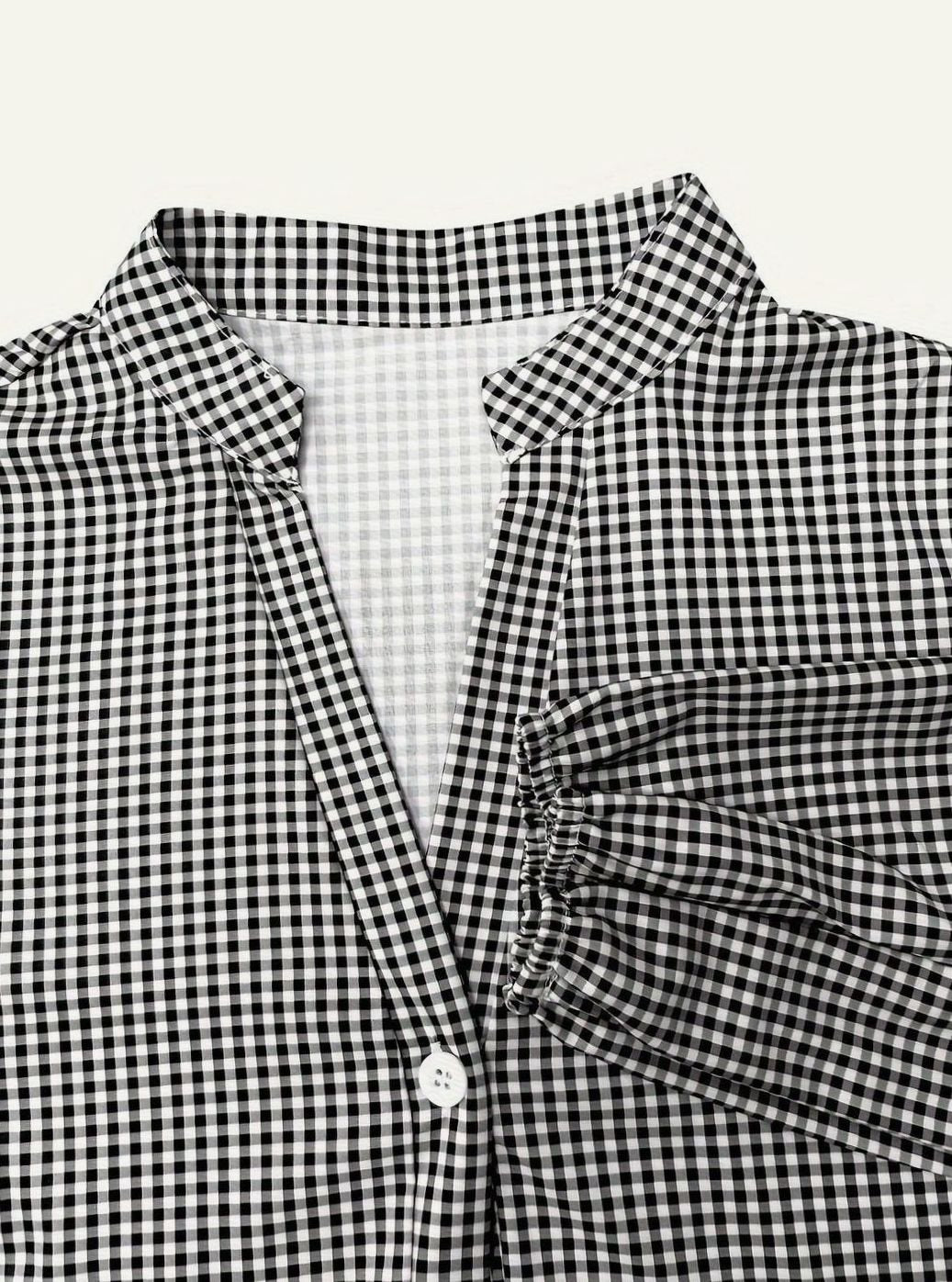 Women's Gingham Button-Down Tiered Mini Dress 3/4 Puff Sleeve