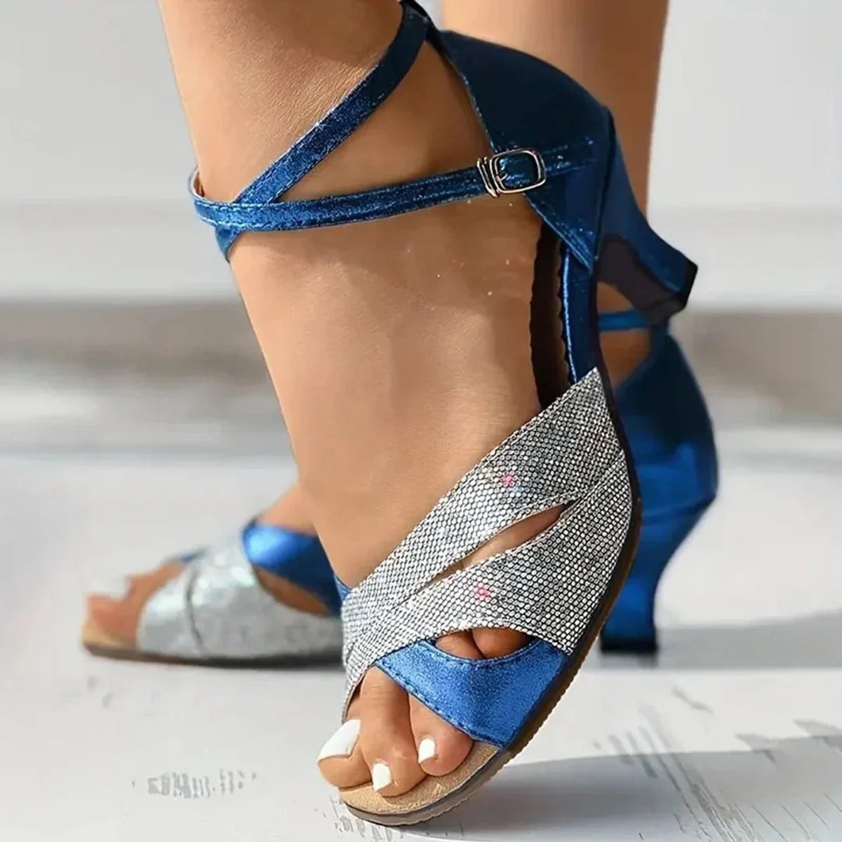 Women's Glitter Cross-Strap Ankle Buckle Comfort Sandals Open Toe