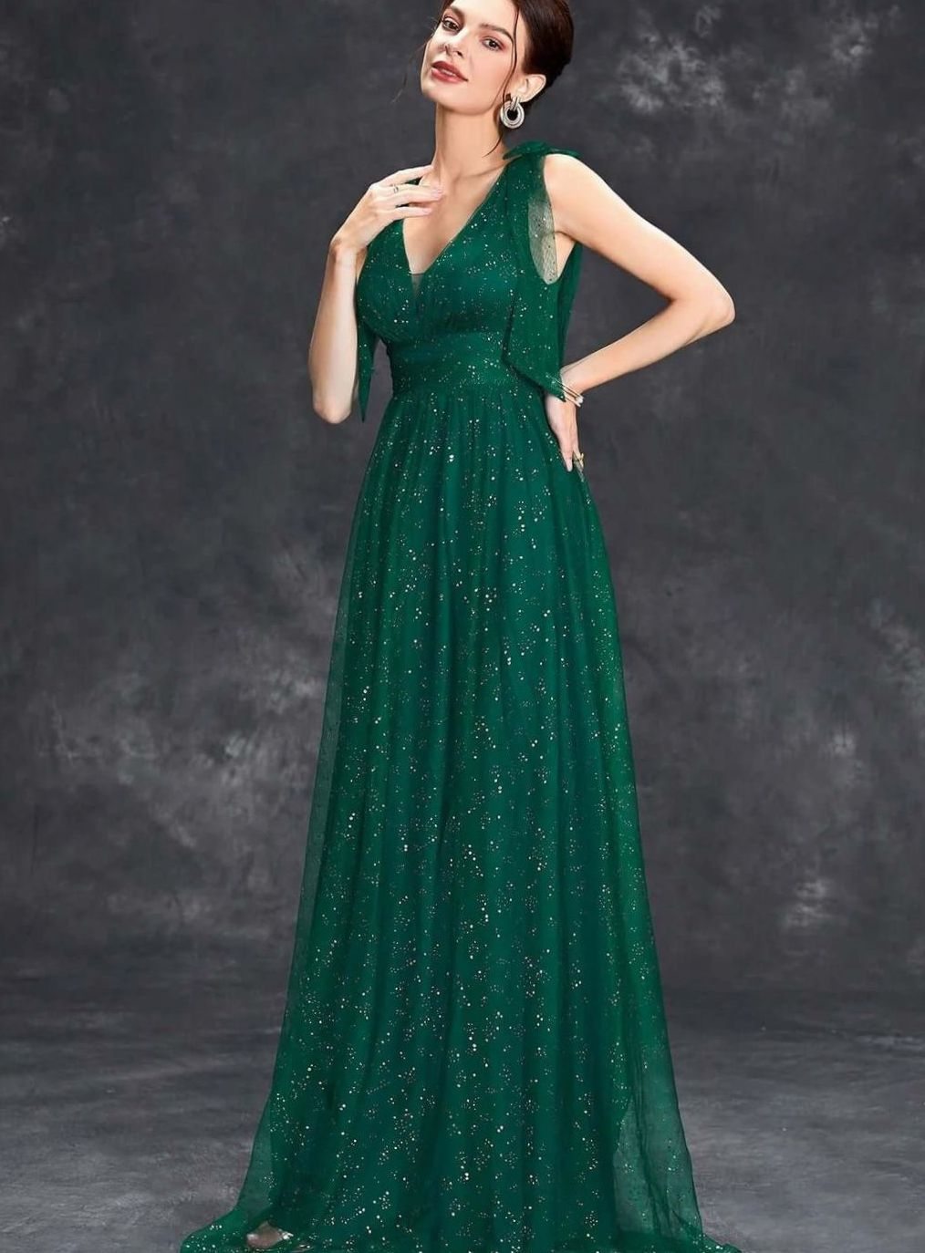 Women's Glitter Sequin V-Neck Sleeveless Floor-Length Formal Gown II - Green