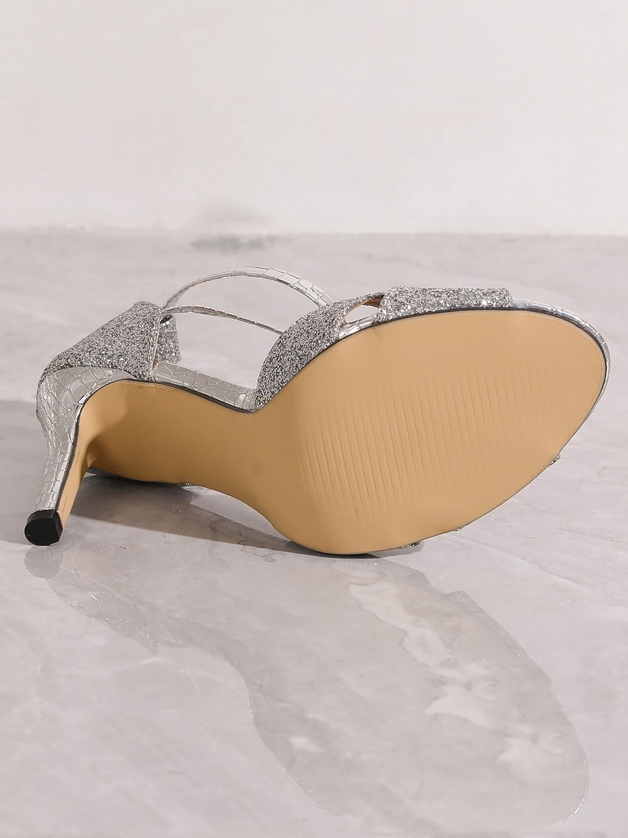 Women's Glitter Stiletto Ankle Strap Comfort Sandals Open Toe