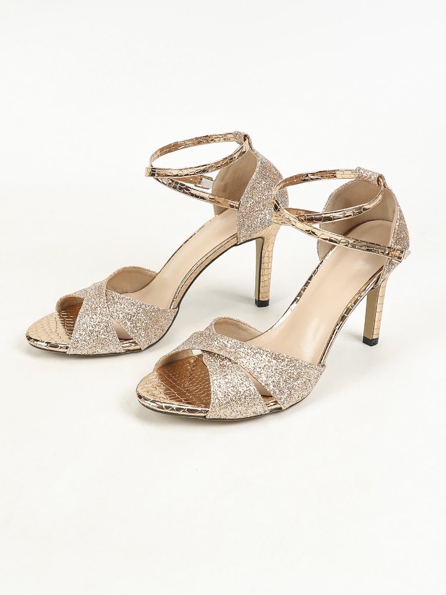 Women's Glitter Stiletto Ankle Strap Comfort Sandals Open Toe