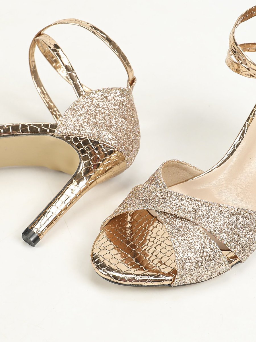 Women's Glitter Stiletto Ankle Strap Comfort Sandals Open Toe