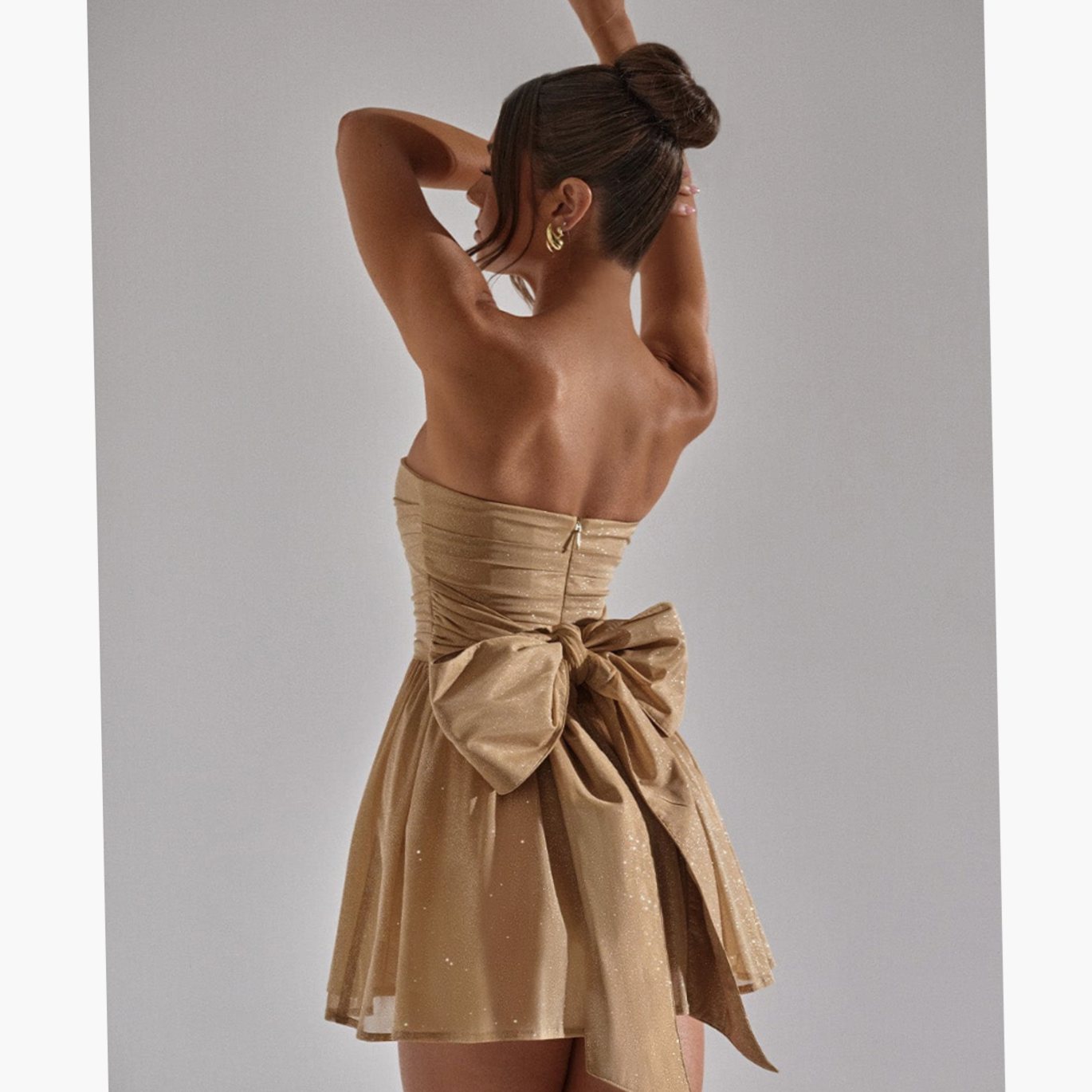 Women's Glitter Strapless A-Line Mini Wedding Guest Dress