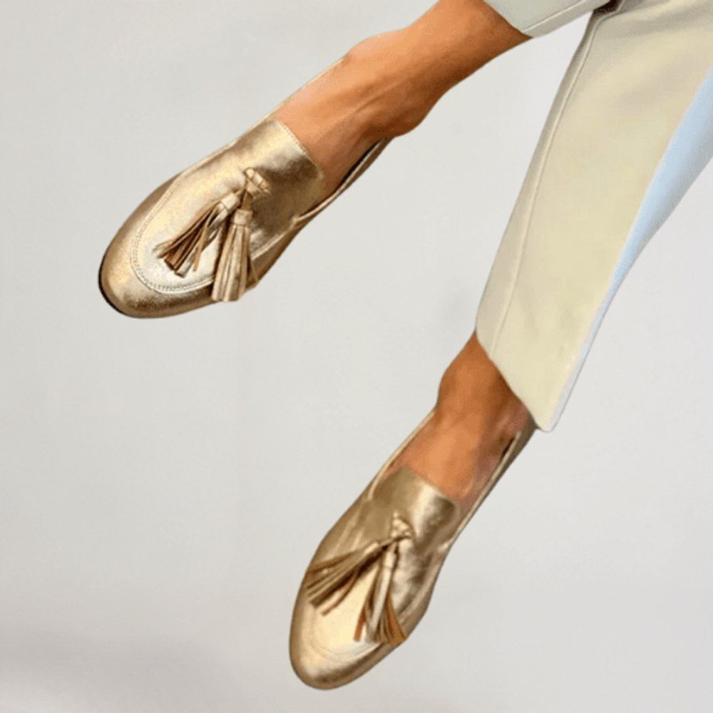 Women's Gold Metallic Tassel Slip-On Loafers