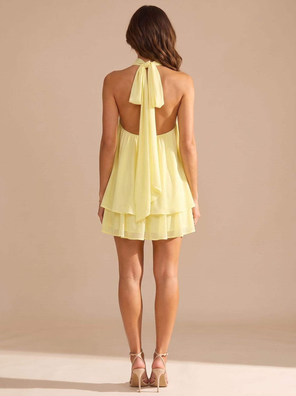 Women's Halter Neck Layered Pleated Mini Dress